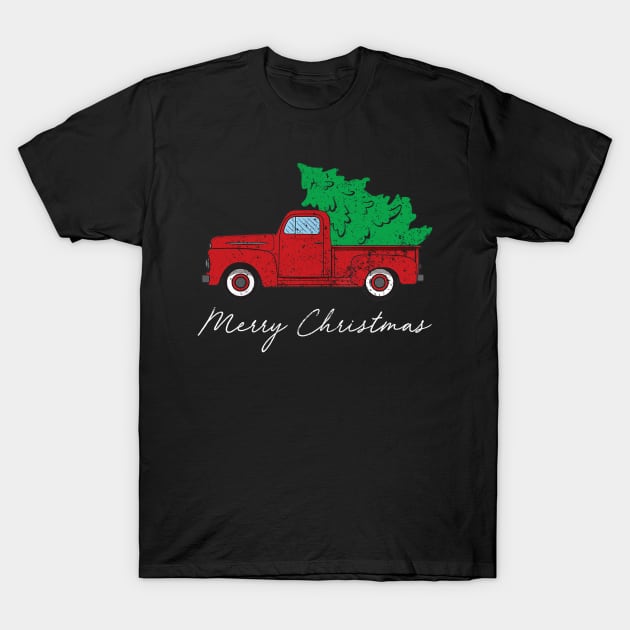 Merry Christmas Retro Vintage Red Truck T-Shirt by Kimko